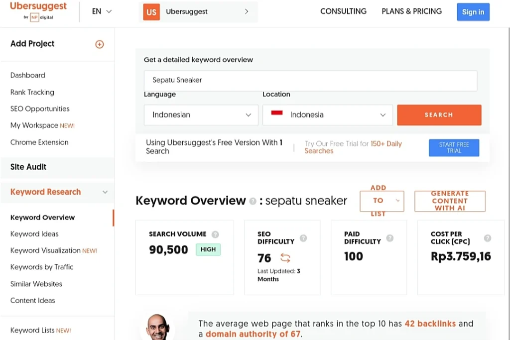 Free Keyword Research Tool Ubersuggest