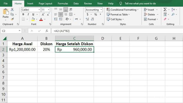 Cara Menghitung Persen Pengurangan Nilai di Excel
