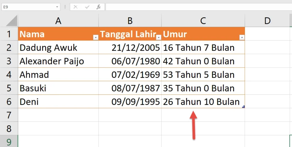 Mencoba Rumus Fungsi DATEDIF