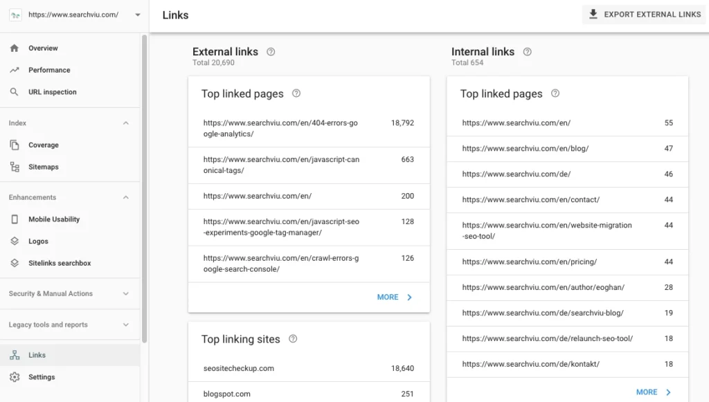 Data Google Search Console Links Report