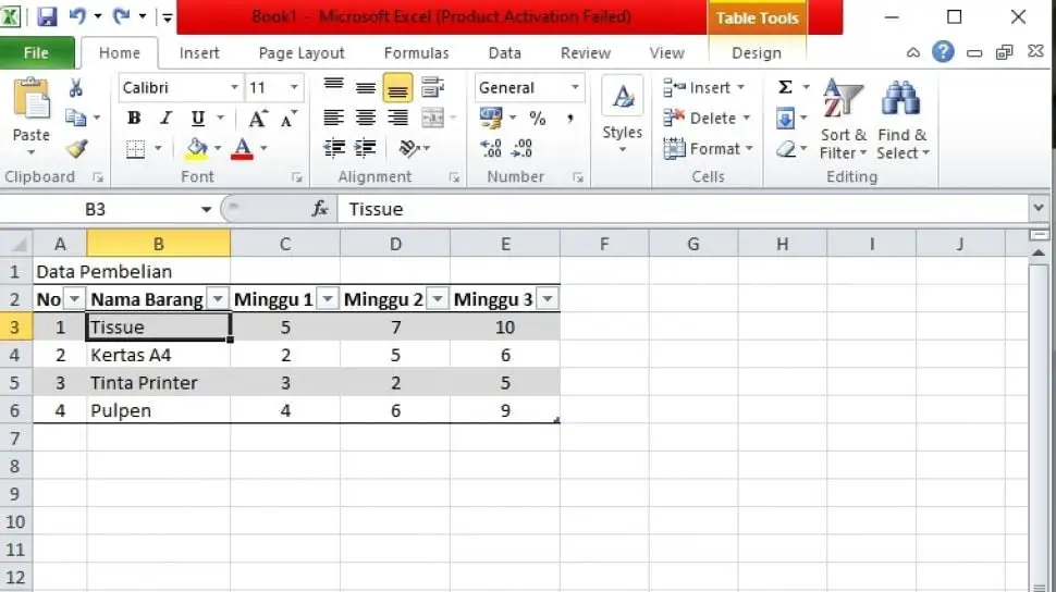 Cara Membuat Tabel di Excel dengan Fitur Format as Table