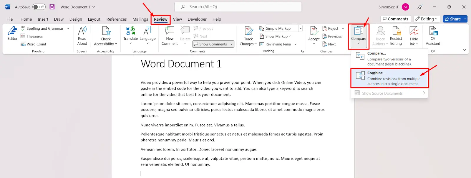 Cara Menggabungkan File Word dengan Fitur Compare dan Combine