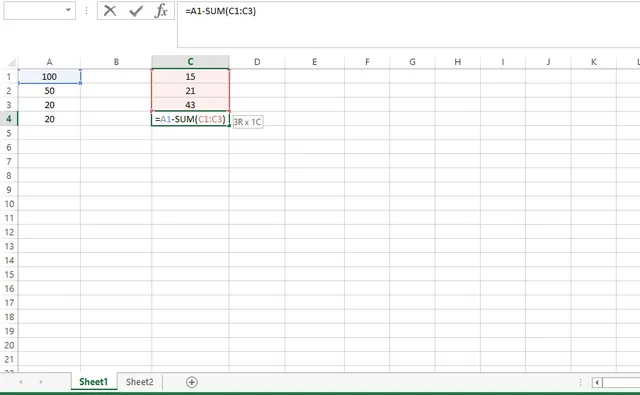 Menggunakan Rumus Pengurangan di Excel secara Otomatis