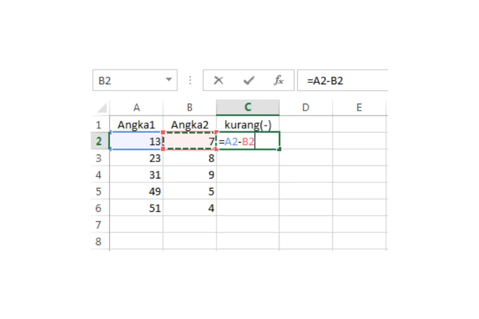 Pengurangan di Excel antar Kolom Secara Otomatis