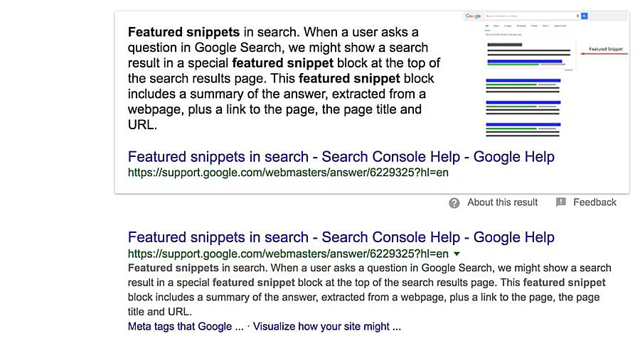 URL Occurences in Featured Snippet
