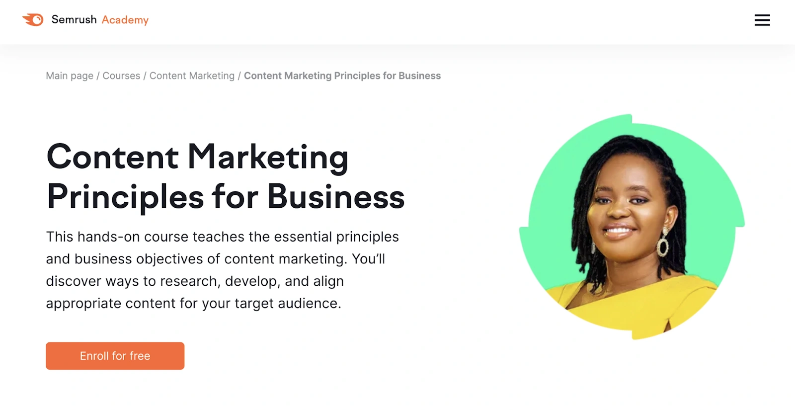 Content Marketing Principles for Business dari SEMrush Academy