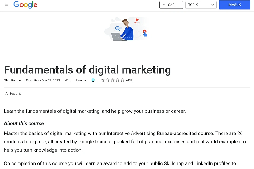Fundamentals of Digital Marketing dari Google