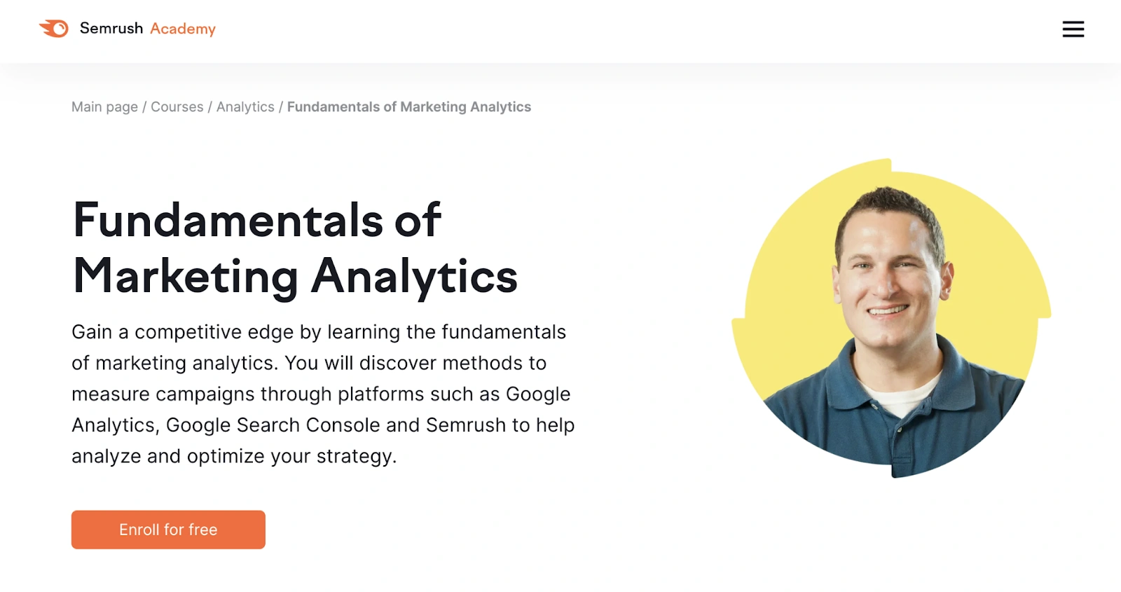 Fundamentals of Marketing Analytics dari SEMrush Academy