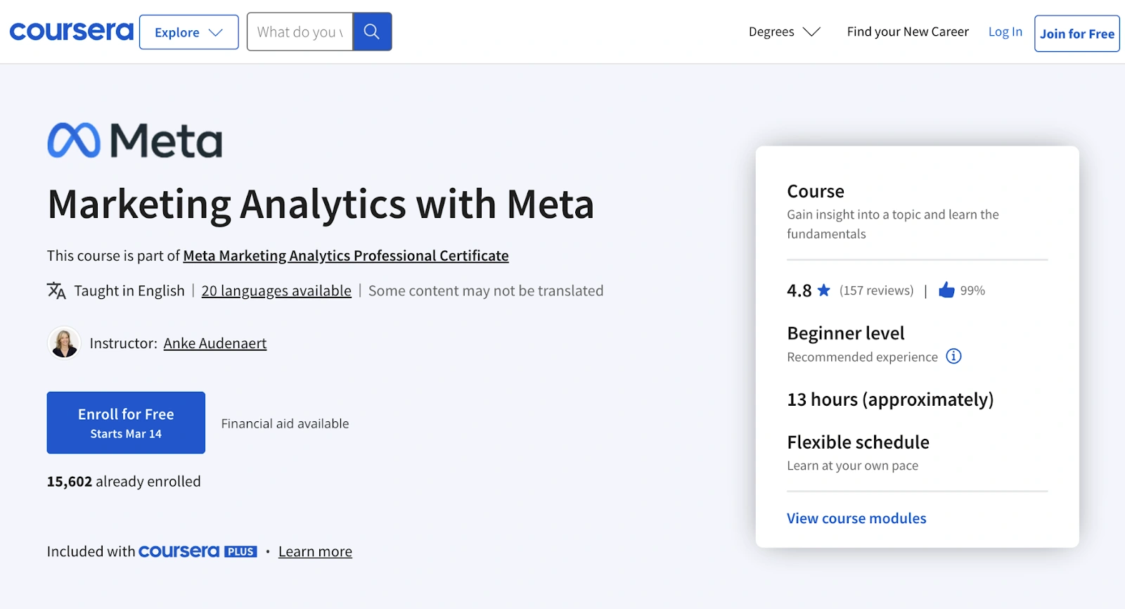 Marketing Analytics with Meta dari Coursera