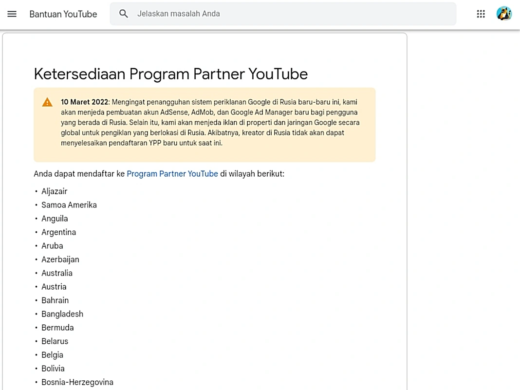 Persyaratan YouTube AdSense
