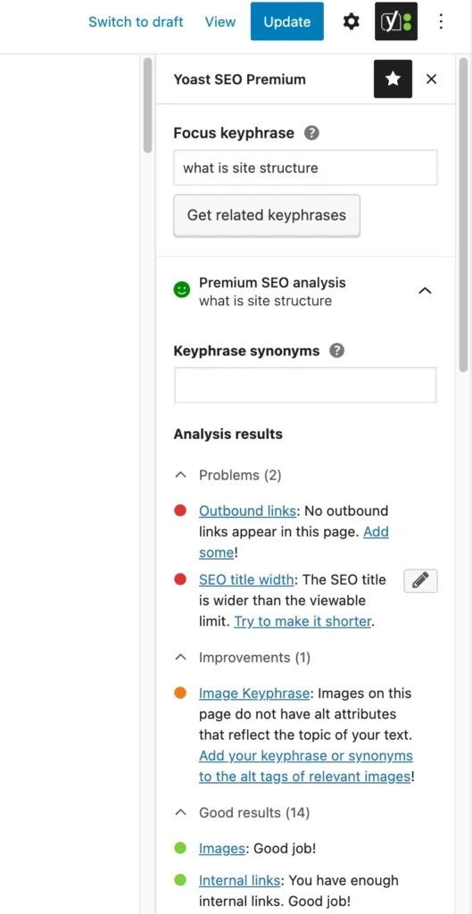 Perhatikan Bagian SEO Analysis