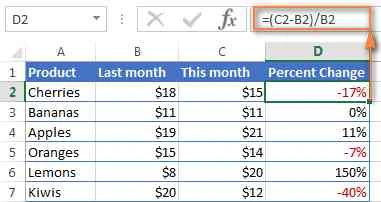 Menghitung Selisih Persentase di Excel